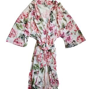 Show Me Your Mumu Pink Floral Brie Rose Short Sleeve Robe Womens One Size R15